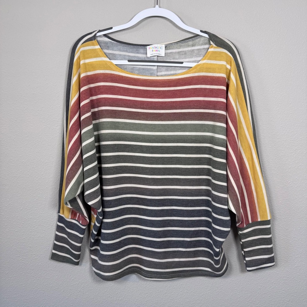 Fantastic Fawn Women's Small Striped Dolman Sleeve Knit Top Multi Color